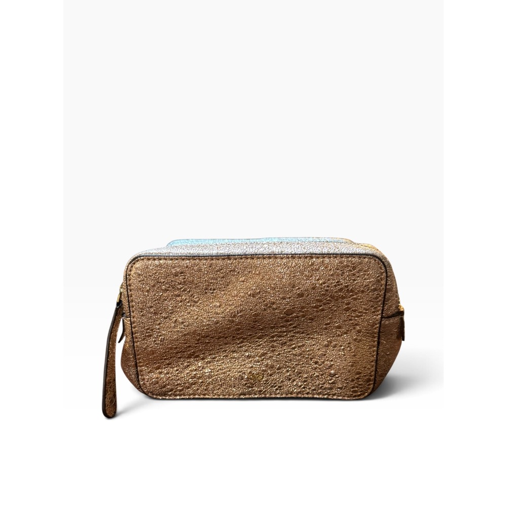 Anya Hindmarch Metallic Leather The Stack Wristlet Clutch Bag Multi Zip Gold